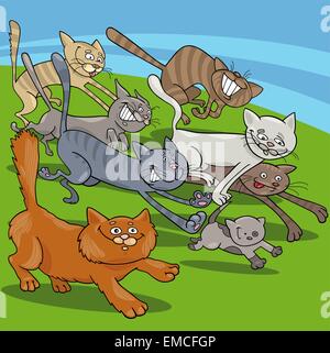 Cartoon illustration of funny cats comic animal characters group Stock ...