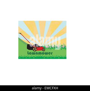 Lawn Mower With Grass - abstract card Stock Vector