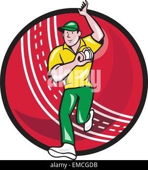 Cricket Fast Bowler Bowling Ball Front Cartoon Stock Vector