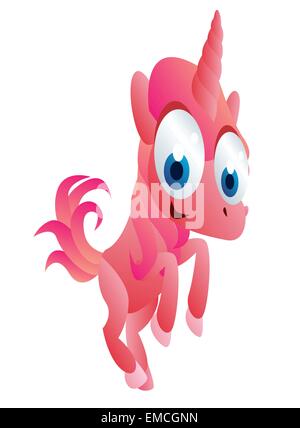 Cute cartoon white unicorn flying on the cloud. Vector illustration ...