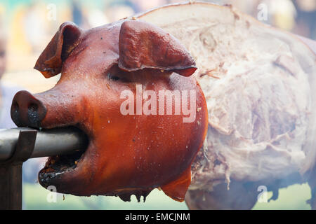 Pork meat grilled in open fire Stock Photo