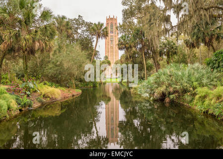 The Singing Tower in Bok Tower Gardens near Lake Wales, Florida. Bok Tower Gardens  is a National Historic Landmark  and a bird Stock Photo