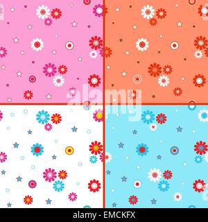 Four seamless vector patterns with daisies Stock Vector