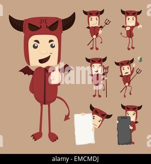 Set of devil characters poses Stock Vector