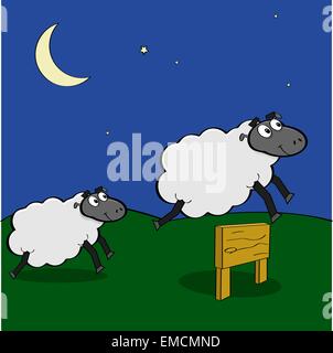 Cute sheep jumping over fence isolated on white background. Counting ...