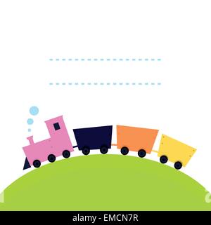 Cute colorful Train on hill with copy space Stock Vector