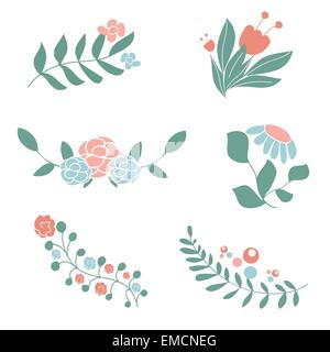 Set of cute floral bouquets and wreaths. Stock Vector