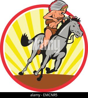 Native American Indian Chief Riding Horse Stock Vector