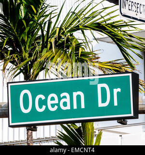 street sign of famous street Ocean Drive Stock Photo