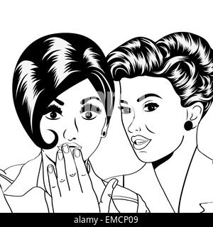 Two young girlfriends talking, comic art illustration Stock Vector