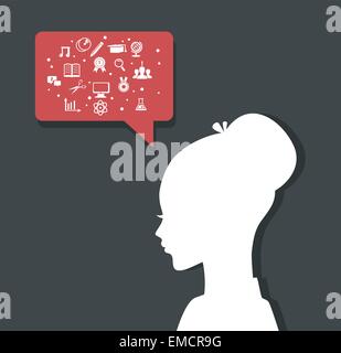 Woman's head with education icons Stock Vector