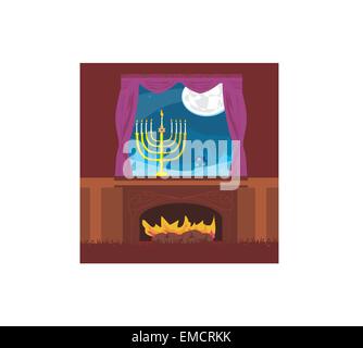 candlestick in window - hanukkah Stock Vector