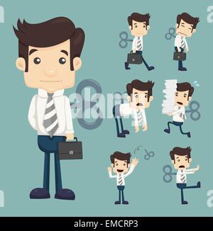 Set of businessman with wind-up key Stock Vector