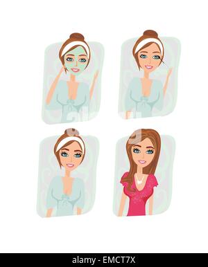 girl makeup and care about complexion, set Stock Vector