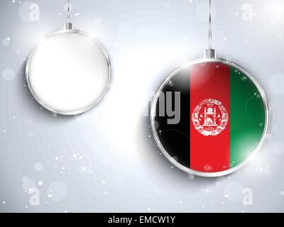 Merry Christmas Silver Ball with Flag Afghanistan Stock Vector