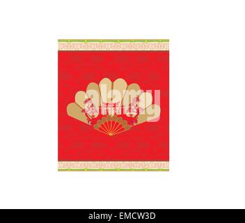 Decorative opened fan with patterns of Chinese landscape Stock Vector