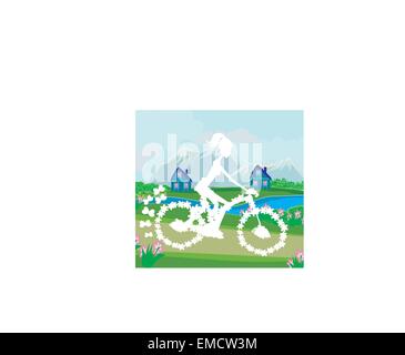Abstract card with girl riding a bike Stock Vector