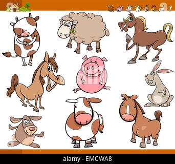 Cartoon Illustration Set of Funny Farm Animals Characters Stock Vector