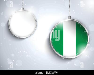 Merry Christmas Silver Ball with Flag Nigeria Stock Vector