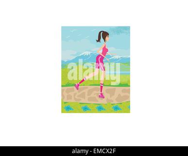 Teen girl having fun on roller skates Stock Vector