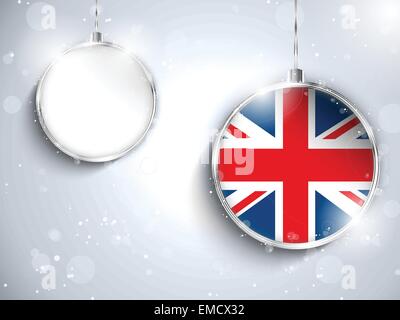 Merry Christmas Silver Ball with Flag United Kingdom UK Stock Vector