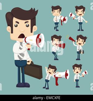 Set of businessman announcing through megaphone Stock Vector