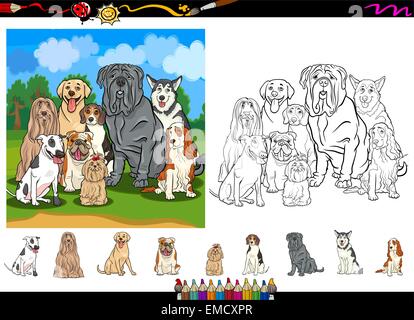 dog breeds cartoon coloring page set Stock Vector