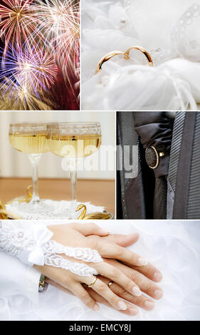 Wedding collage in white color theme Stock Photo