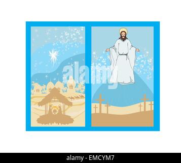 two religious images - Jesus Christ bless and birth of Jesus Stock Vector