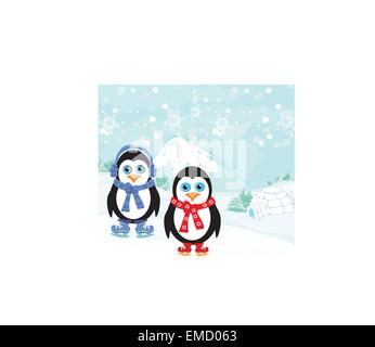 ice skating penguins Stock Vector