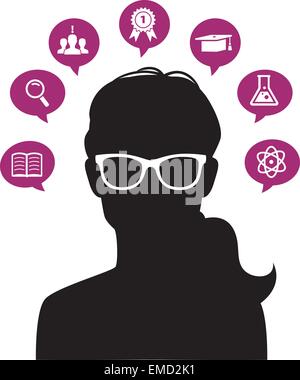 Woman's head with education icons Stock Vector