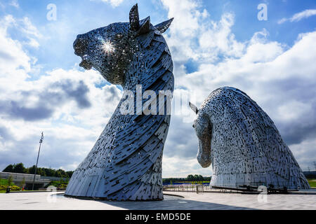 Dramatic daytime shot of the Kelpies statue in Falkirk, Scotland, UK Stock Photo