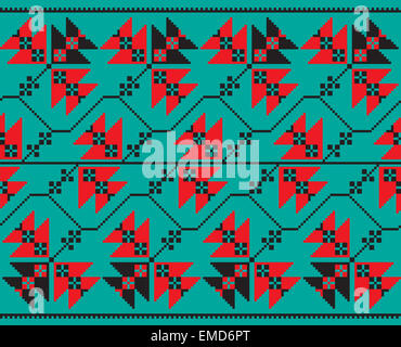 Set of Ethnic floral geometric pattern ornament in different colors. Vector illustration. From collection of Balto-Slavic orname Stock Photo