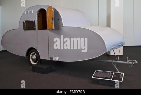 Sportberger Land Yacht Vintage Caravan in the Erwin Hymer Museum, Bad Waldsee, Germany Stock Photo