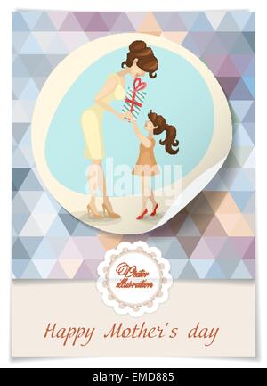 Little Daughter Gives Mom A Gift For Mother's Day Stock Vector