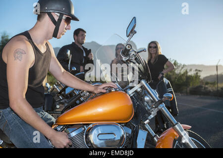 Bikers taking a break from riding Stock Photo