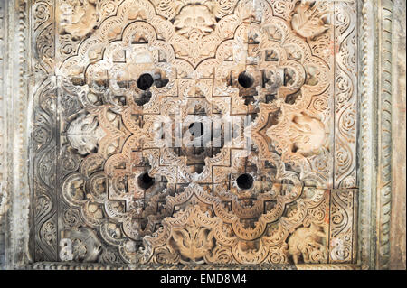 Detail of artwork at the Khajuraho temple on India Stock Photo