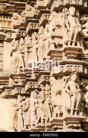 Detail of artwork at the Khajuraho temple on India Stock Photo