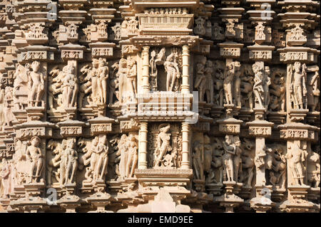 Detail of artwork at the Khajuraho temple on India Stock Photo