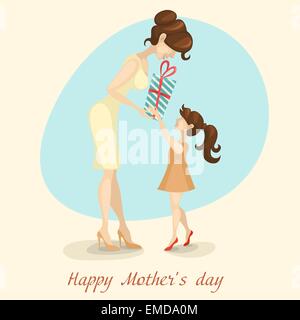 Little Daughter Gives Mom A Gift For Mother's Day. Stock Vector