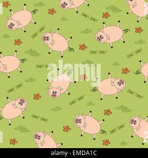 seamless background with funny pigs Stock Vector