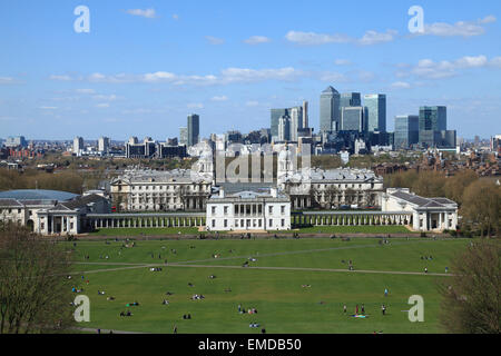 Canary Wharf and Greenwich Naval College  London Stock Photo