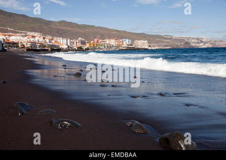 the black sandy beach in Candelaria, Tenerife, Canary Islands, Spain, Europe Stock Photo