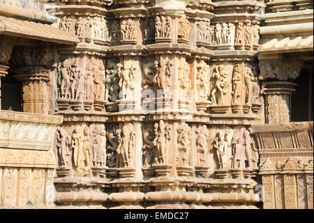 Detail of artwork at the Khajuraho temples on India Stock Photo