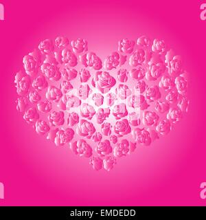 Heart with red roses on a pink background Stock Vector