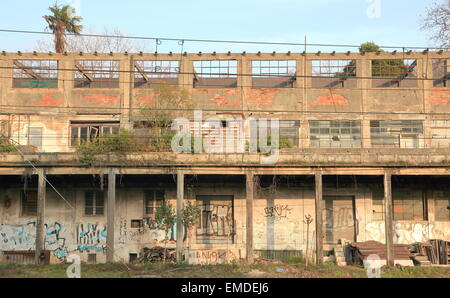 DONOSTIA,SPAIN-MARCH  19, 2015: The local  artists decorate factory in ruins of the city on March 19, Spain. Stock Photo
