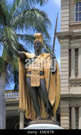 Hawaii, Oahu, Honolulu, King Kamehameha I statue, Stock Photo