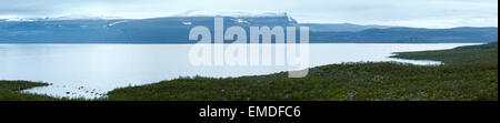 Tornetrask lake summer cloudy view ( Lapland, Norrbotten County in Sweden) Stock Photo