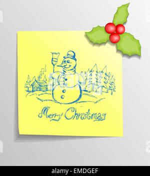 Christmas Sticky Note with Snowman Stock Vector
