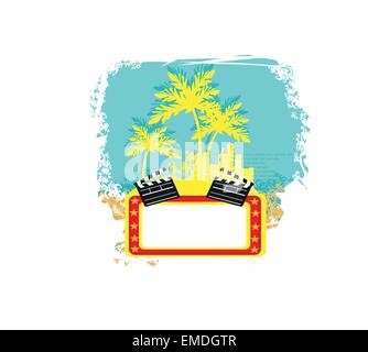 decorative background with palm trees, grunge circles and movie Stock Vector